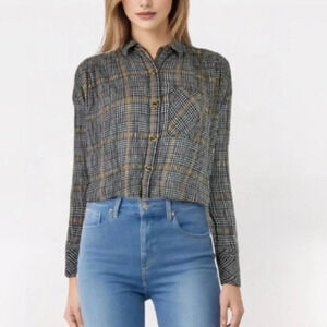 Free People Gingham Plaid Button Down Shirt